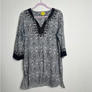 Roberta Roller Rabbit Printed Tunic with Embroidered Neckline and Cuffs M
